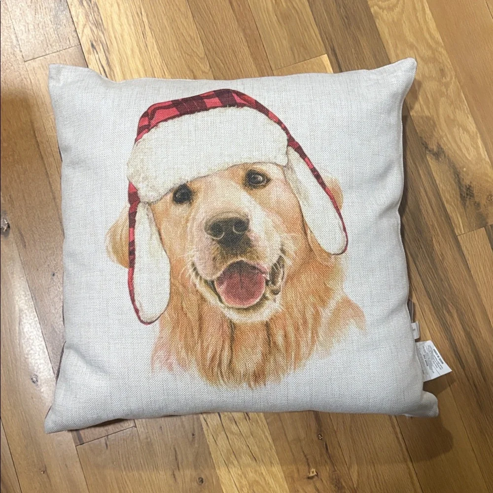 Red Shed Golden Retriever Christmas Pillow 18” x 18”